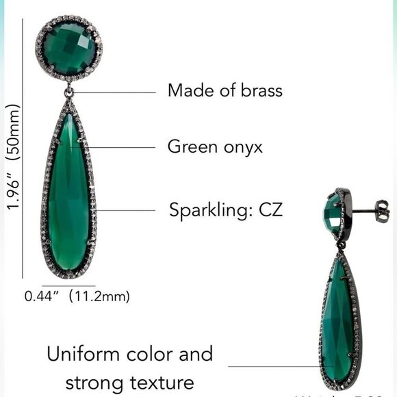 NEW Natural Green Onyx Teardrop Earrings - Picture 4 of 8